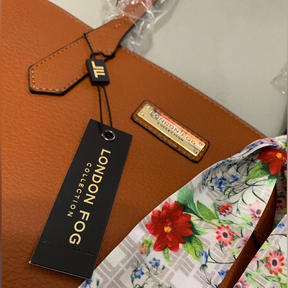 NEW London Fog Shoulder Bag with Silk Ribbon Red Floral Print - Picture 10 of 15